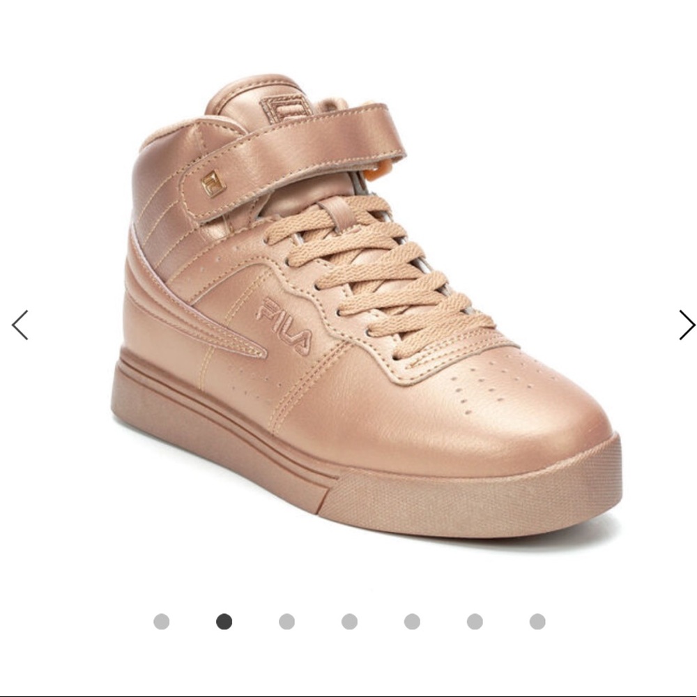 Fila rose gold high top tennis shoes